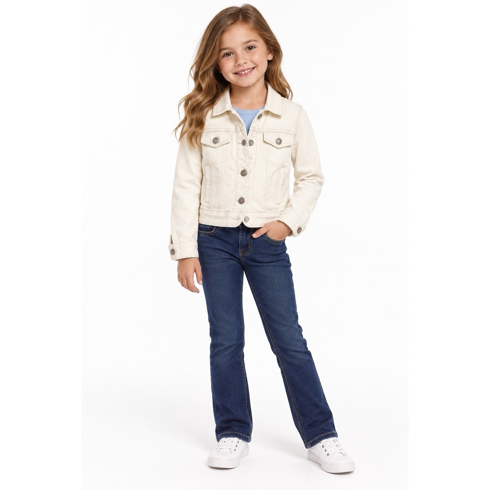 Gymboree Girls Ivory Stretch Denim Jean Jacket Size S 5-6 Button Front